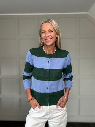 Tuesday Striped Alpaca Blend Cardigan by Soaked - Blue/Green