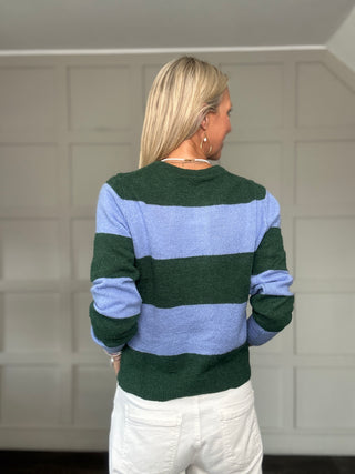 Tuesday Striped Alpaca Blend Cardigan by Soaked - Blue/Green