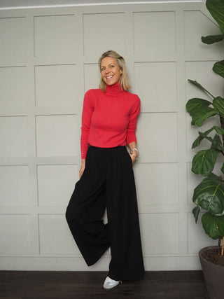 Rosie Wide Leg, Lightweight Trousers with Pleated Front &amp; Side Pockets - Black, Blue/Grey, Off White and Stone