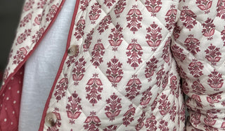 Sienna Quilted Jacket, Floral Print - Brick Pink/Off White