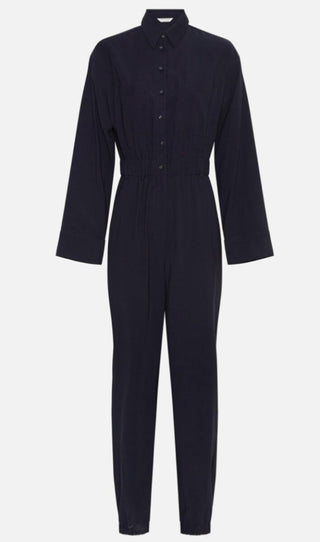 Asana Jumpsuit with Button Fastening, Pockets &amp; Elasticated Waist by Moss Copenhagen - Navy Blue