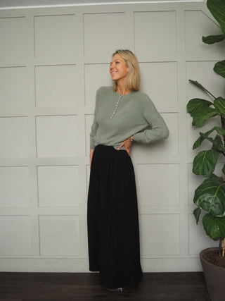 Rosie Wide Leg, Lightweight Trousers with Pleated Front &amp; Side Pockets - Black, Blue/Grey, Off White and Stone