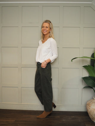 Kelling Carrot Leg Stretch Jeans  - Khaki Green