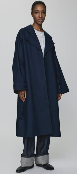 Josefine Trench Coat with Belt by Moss Copenhagen - Navy Blue