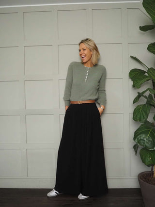 Rosie Wide Leg, Lightweight Trousers with Pleated Front &amp; Side Pockets - Black, Blue/Grey, Off White and Stone