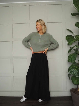 Rosie Wide Leg, Lightweight Trousers with Pleated Front &amp; Side Pockets - Black, Blue/Grey, Off White and Stone