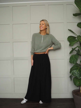 Rosie Wide Leg, Lightweight Trousers with Pleated Front &amp; Side Pockets - Black, Blue/Grey, Off White and Stone