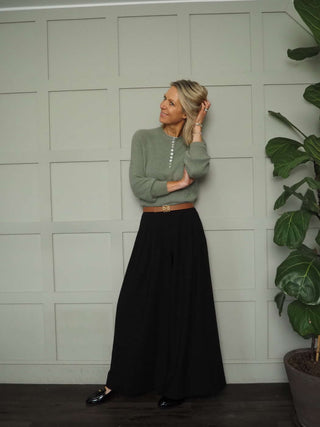 Rosie Wide Leg, Lightweight Trousers with Pleated Front &amp; Side Pockets - Black, Blue/Grey, Off White and Stone
