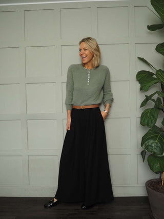 Rosie Wide Leg, Lightweight Trousers with Pleated Front &amp; Side Pockets - Black, Blue/Grey, Off White and Stone