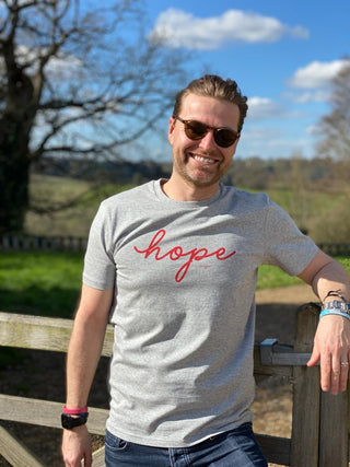 Men’s New Hope Organic Cotton T-Shirt, £10 from each T Shirt is Donated to Cancer Research - Grey
