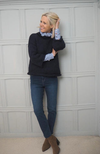 Betty High Waisted, Cut Off Hem Jeans, with Stretch - Blue