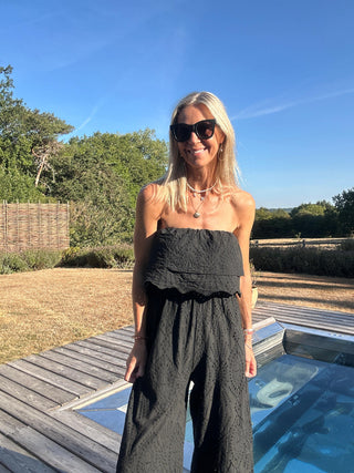 Iconic Off The Shoulder Broderie Anglaise Jumpsuit with Front Frill and Lined Trouser - 4 Colours