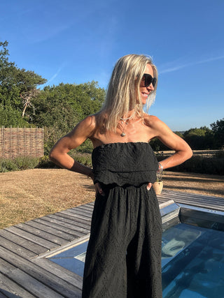 Iconic Off The Shoulder Broderie Anglaise Jumpsuit with Front Frill and Lined Trouser - 4 Colours