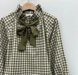Clapham Blouse with Bow - Blue, Brick Red, Khaki