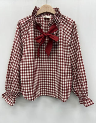 Clapham Blouse with Bow - Blue, Brick Red, Khaki