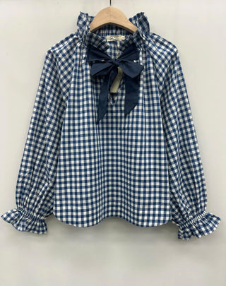 Clapham Blouse with Bow - Blue, Brick Red, Khaki