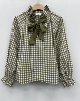 Clapham Blouse with Bow - Blue, Brick Red, Khaki
