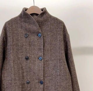 Barnes Herringbone Jacket with Funnel Neckline - Chocolate