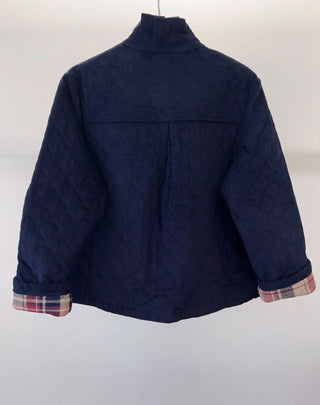 Chelsea Corduroy Jacket with Ruffle Collar and Tartan Lining - Burgundy, Chocolate, Navy Blue