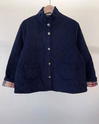 Chelsea Corduroy Jacket with Ruffle Collar and Tartan Lining - Burgundy, Chocolate, Navy Blue