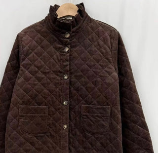 Chelsea Corduroy Jacket with Ruffle Collar and Tartan Lining - Burgundy, Chocolate, Navy Blue
