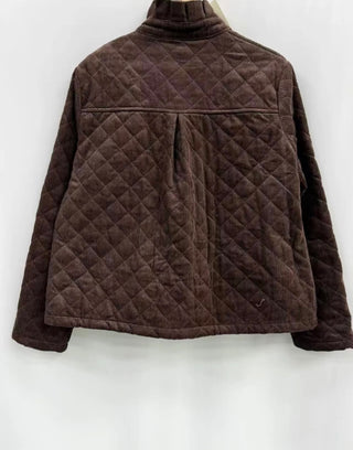 Chelsea Corduroy Jacket with Ruffle Collar and Tartan Lining - Burgundy, Chocolate, Navy Blue