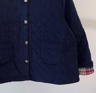 Chelsea Corduroy Jacket with Ruffle Collar and Tartan Lining - Burgundy, Chocolate, Navy Blue