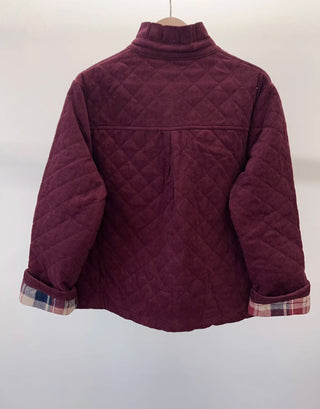Chelsea Corduroy Jacket with Ruffle Collar and Tartan Lining - Burgundy, Chocolate, Navy Blue