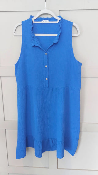 Nikki Cheesecloth Dress - Cobalt Blue, Coral, Mocha, Navy Blue, Sky Blue, White