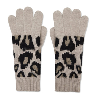 Gloves Cashmere Plain Knit - Camel/Black Leopard Print
